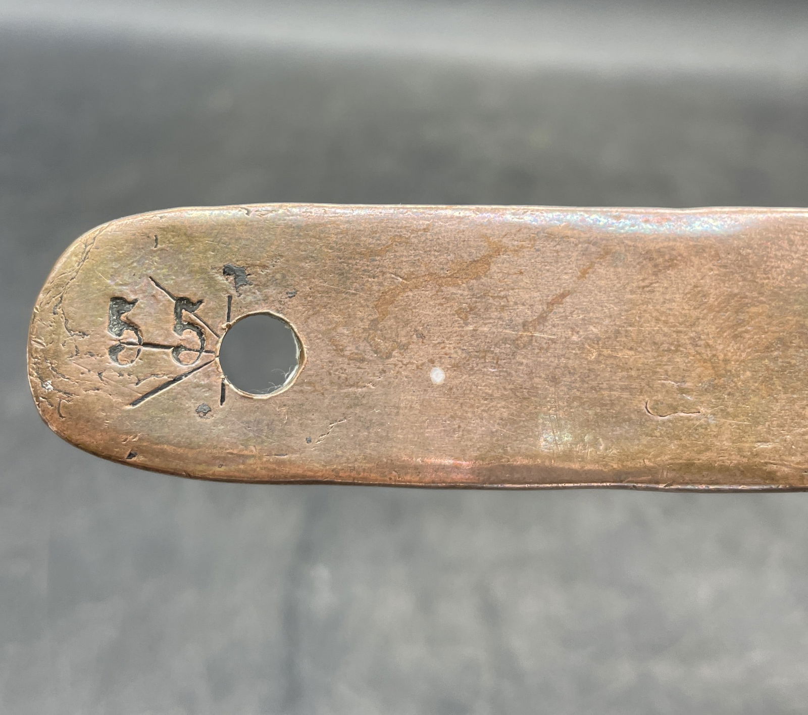 Large hand forged copper pot. Marked 55. Capacity 2 quarts. - 6