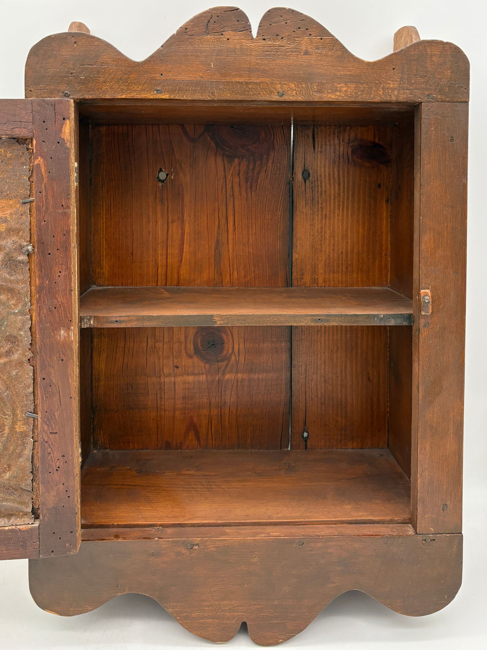 Primitive Pennsylvania Dutch Folk Art Tin Spice Piesafe Cabinet Cherub Angel - 3