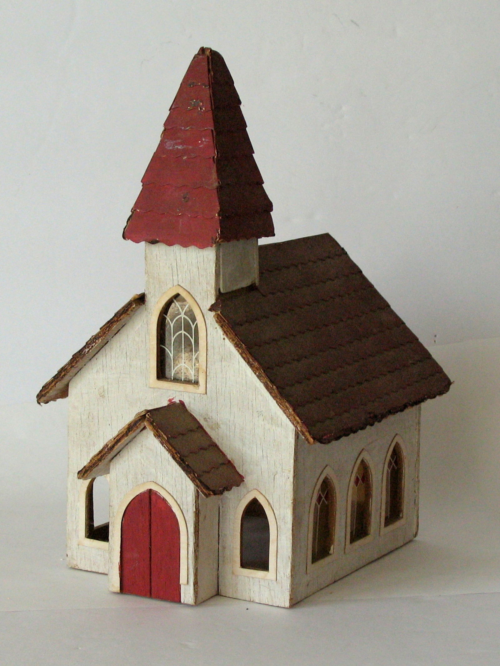 Antique folk art wood Christmas village church. (1 of 5)
