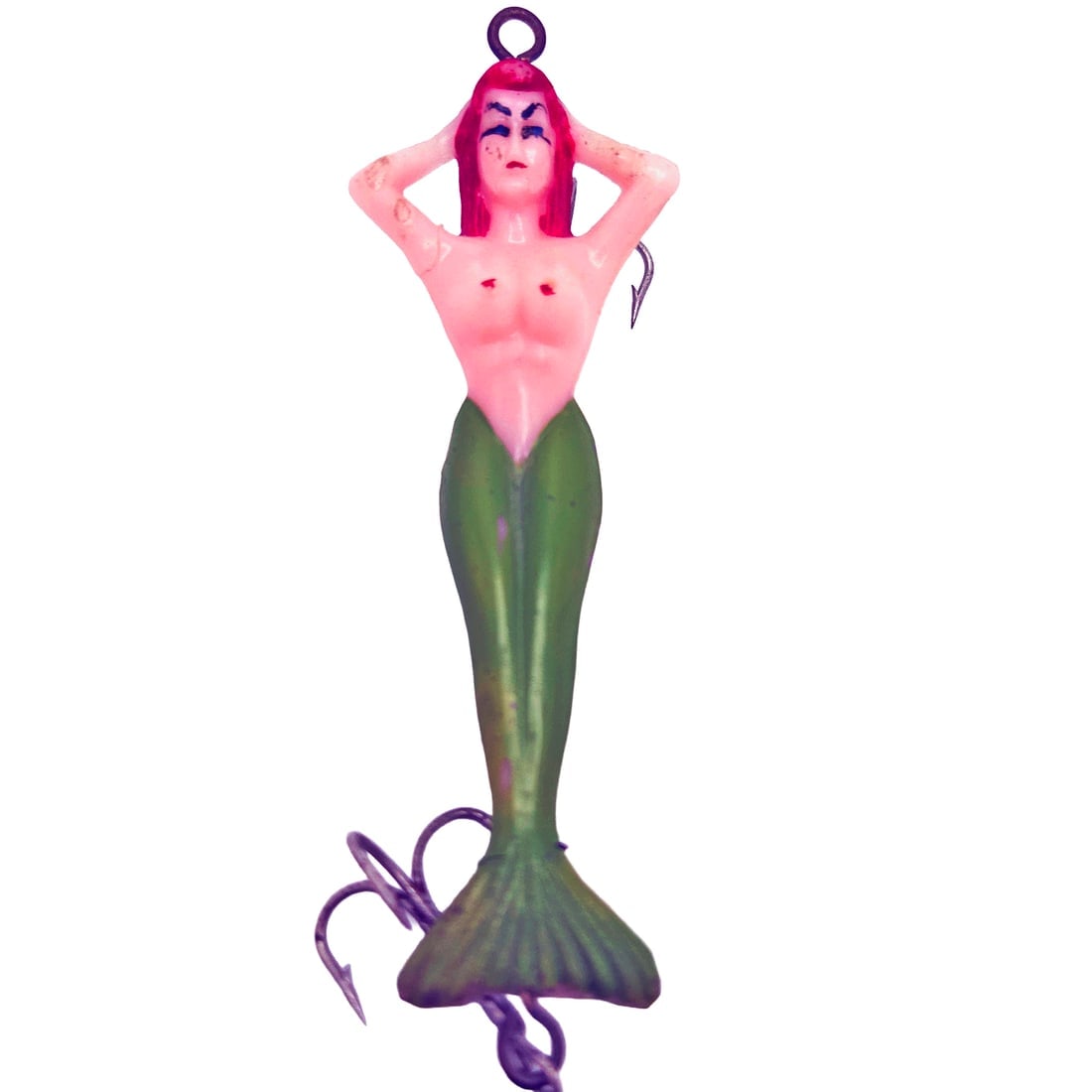 1950's Stream Eze Mermaid Fishing Lure Lure (Japan): Title: 1950's Stream Eze Mermaid Fishing Lure Lure (Japan) Description: Unique vintage mermaid fishing lure She is in good used condition with minor paint loss. Appears that the right arm has been glu
