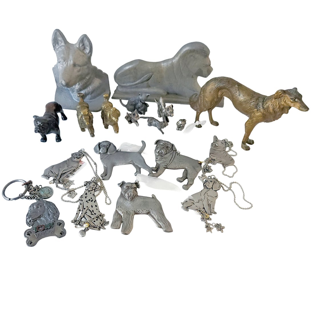 Variety of Dog and Cat Figurines in Brass and Pewter (1 of 14)