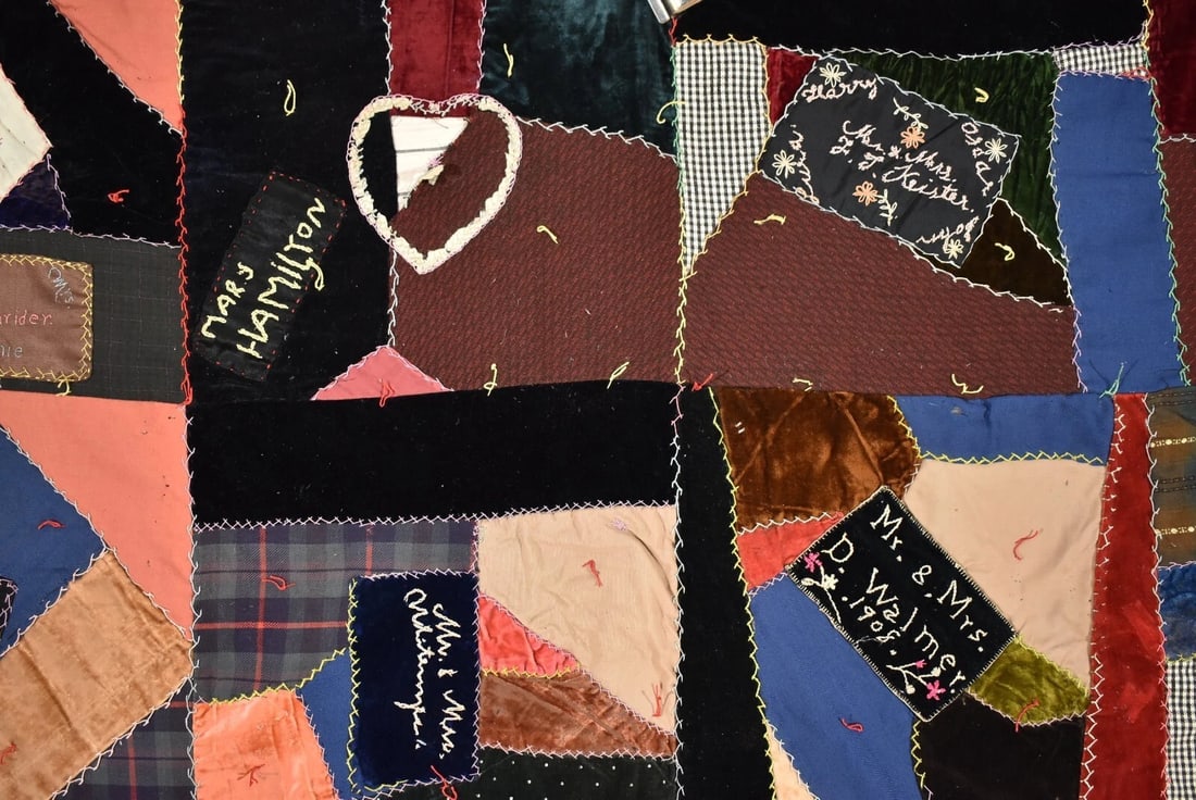 Authentic Amish Crazy Quilt, Dated "1908" - 11