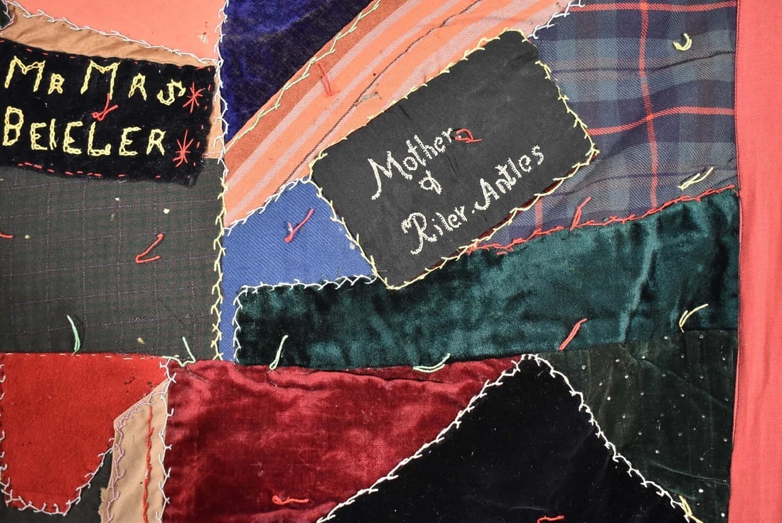 Authentic Amish Crazy Quilt, Dated "1908" - 12