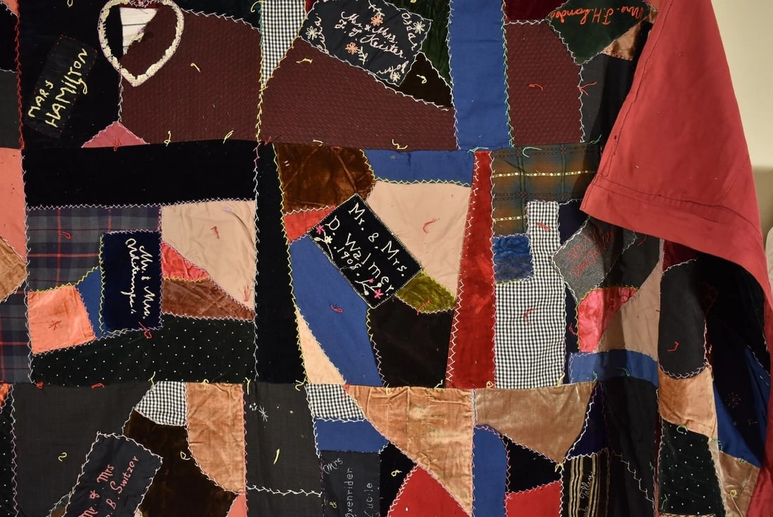 Authentic Amish Crazy Quilt, Dated "1908" - 13
