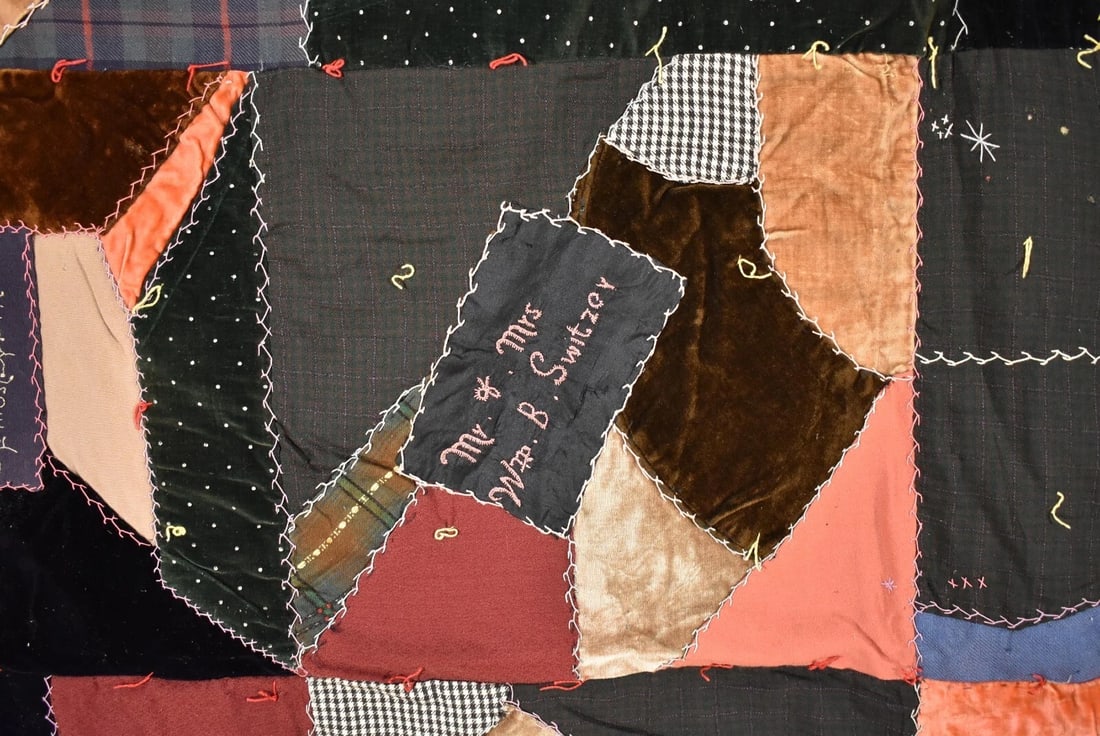 Authentic Amish Crazy Quilt, Dated "1908" - 2