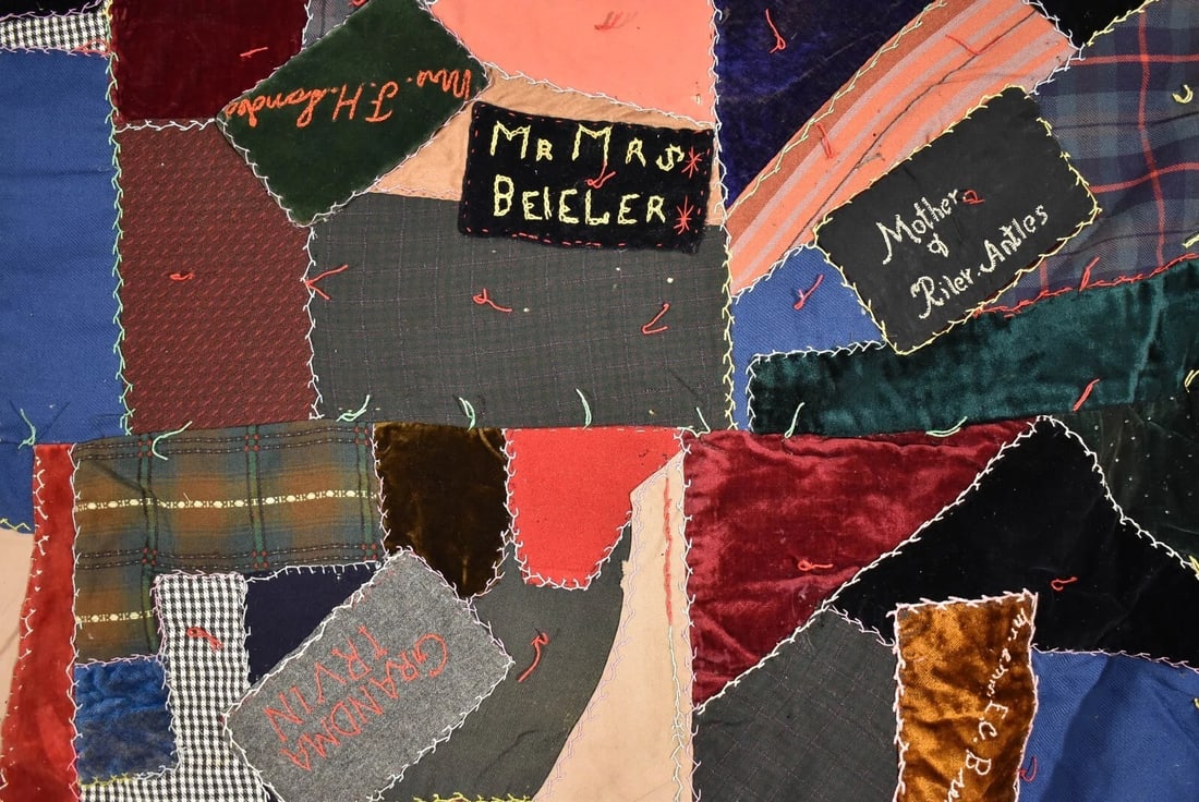 Authentic Amish Crazy Quilt, Dated "1908" - 3