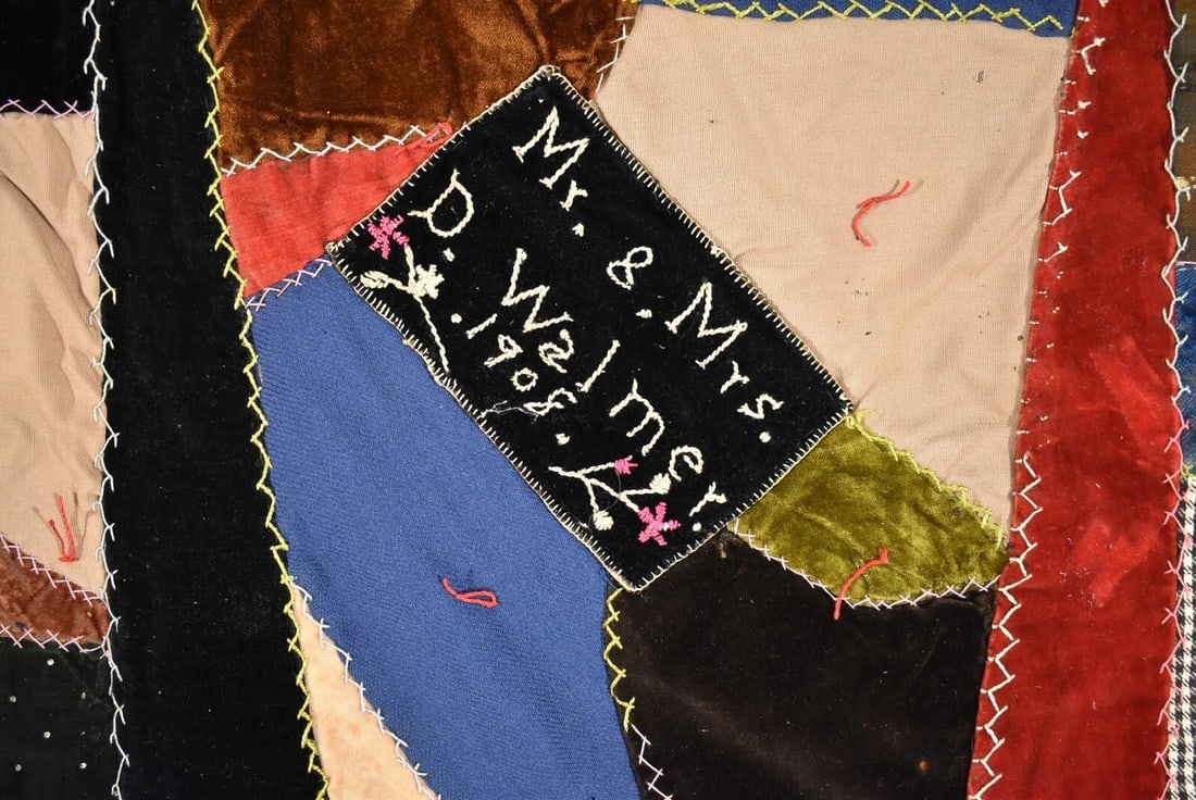 Authentic Amish Crazy Quilt, Dated "1908" - 4