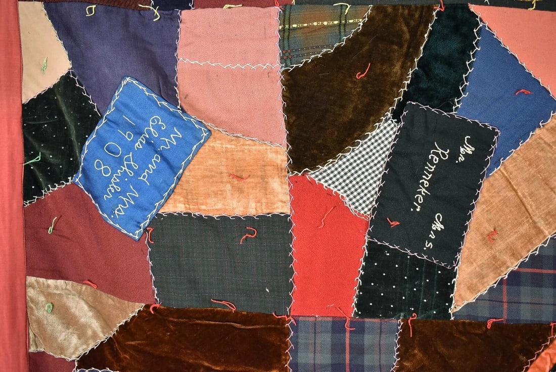 Authentic Amish Crazy Quilt, Dated "1908" - 5