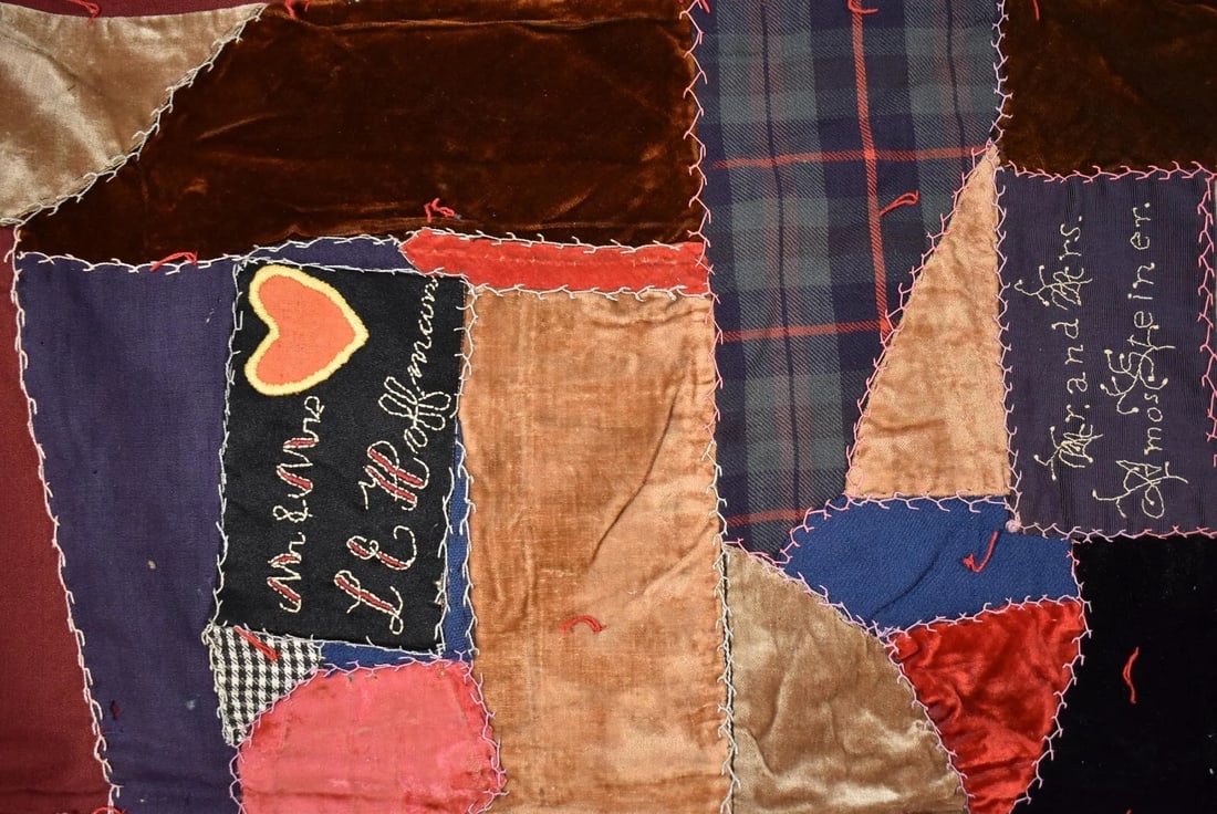 Authentic Amish Crazy Quilt, Dated "1908" - 6