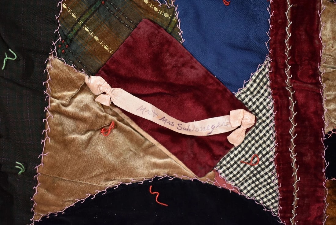Authentic Amish Crazy Quilt, Dated "1908" - 7