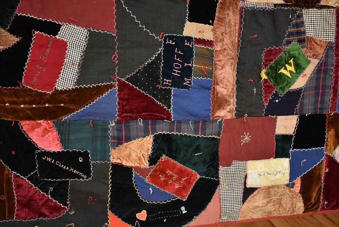 Authentic Amish Crazy Quilt, Dated "1908" - 8
