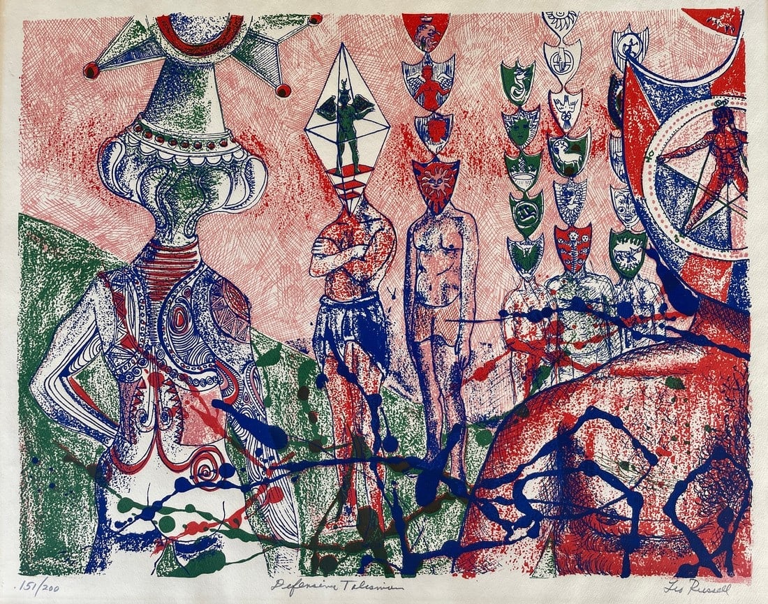 WPA Artist Signed, Leo Russell S/N Lithograph "Defensive Talisman" Surrealistic - 3