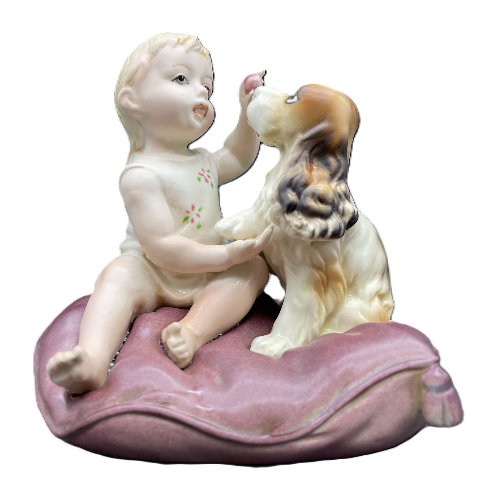 Andrea By Sadek Girl With Spaniel Dog On Pillow Porcelain Figurine 3407 Japan - 2