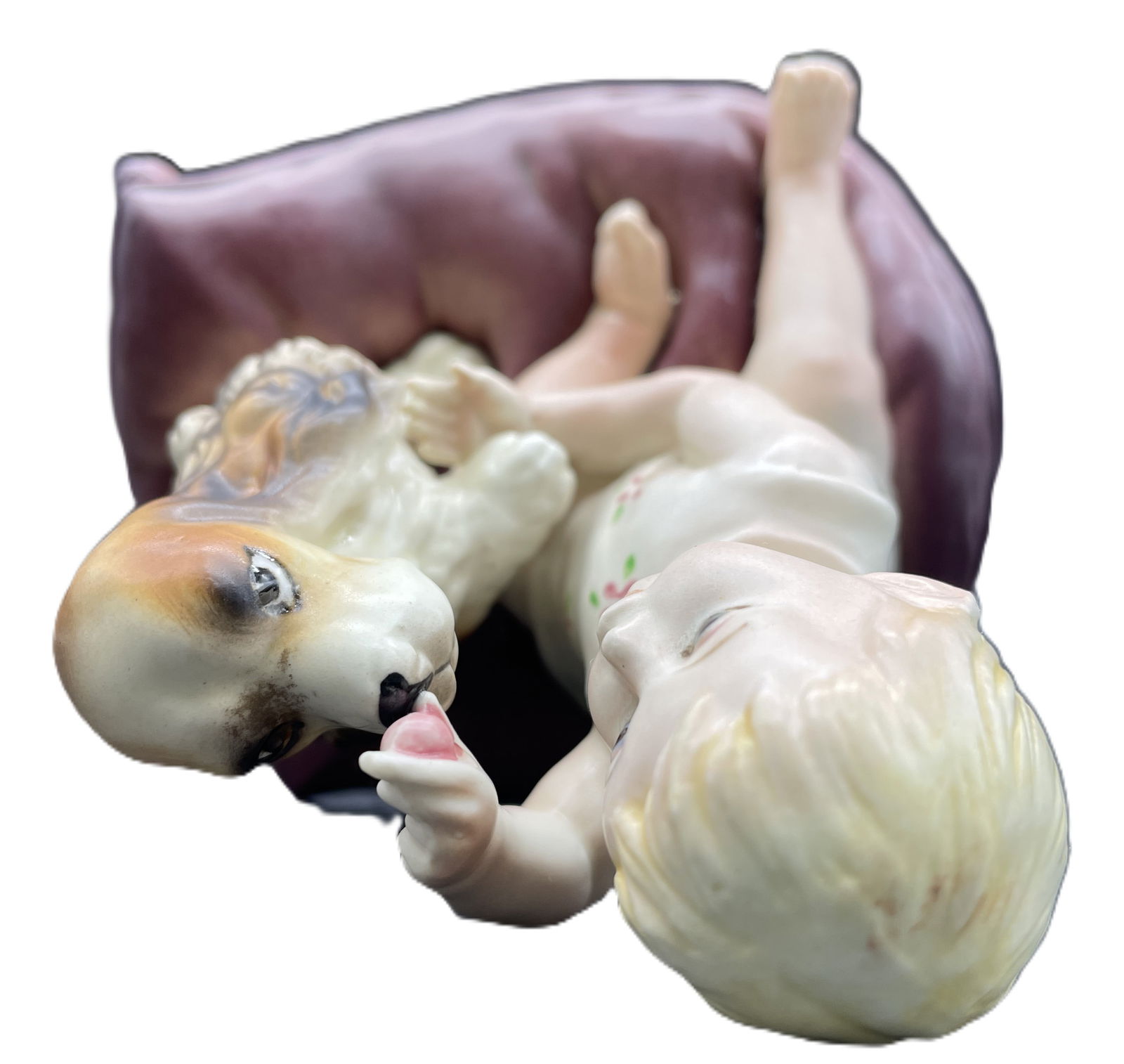 Andrea By Sadek Girl With Spaniel Dog On Pillow Porcelain Figurine 3407 Japan - 6