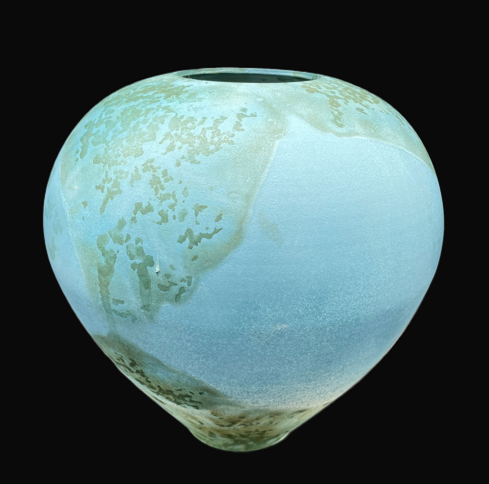 BEAUTIFUL SIGNED ART POTTERY VASE 1988 Artist Signed Blue & Green Hues