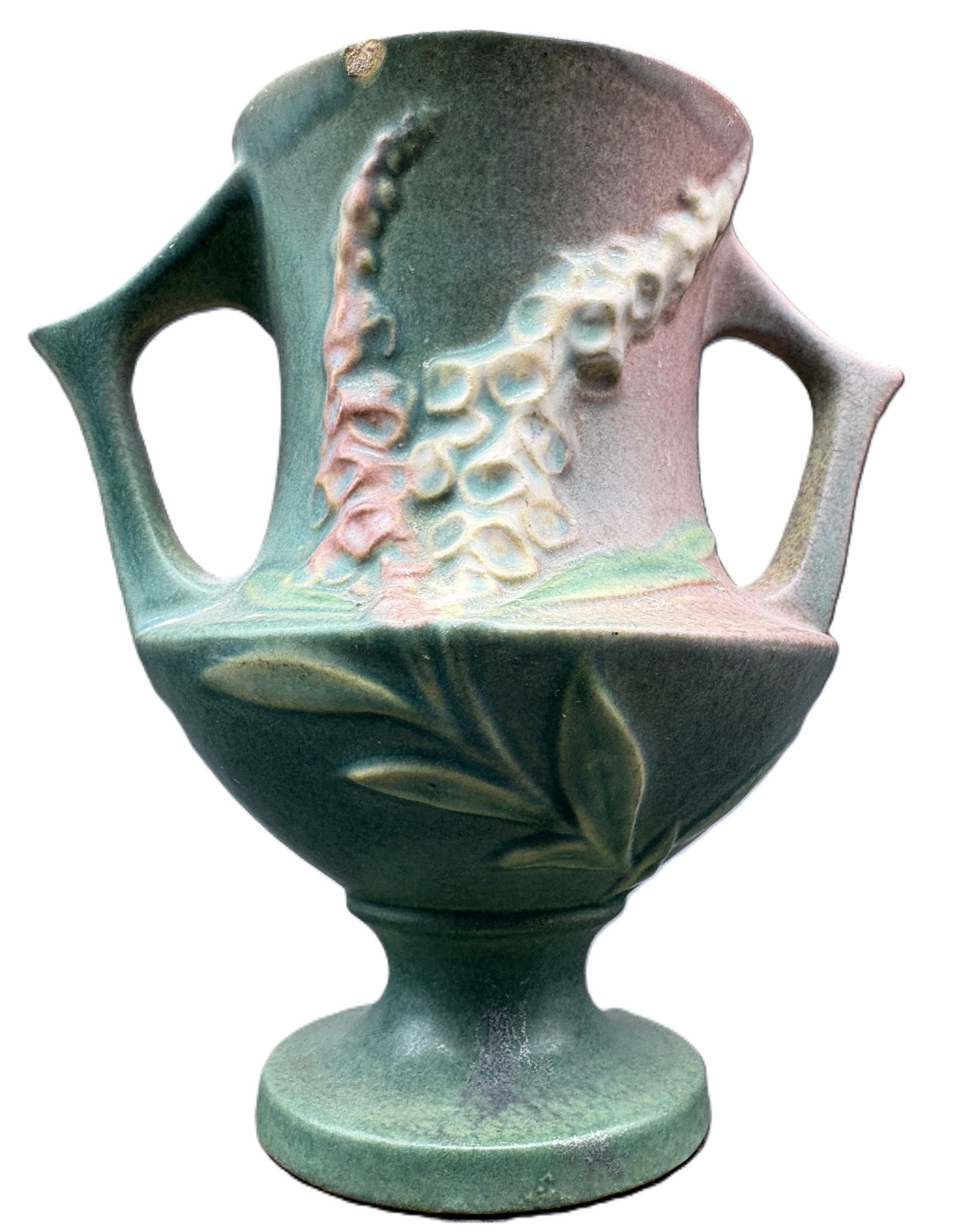 VINTAGE 1942 ROSEVILLE GREEN & PINK FOXGLOVE VASE 161-6 - 4