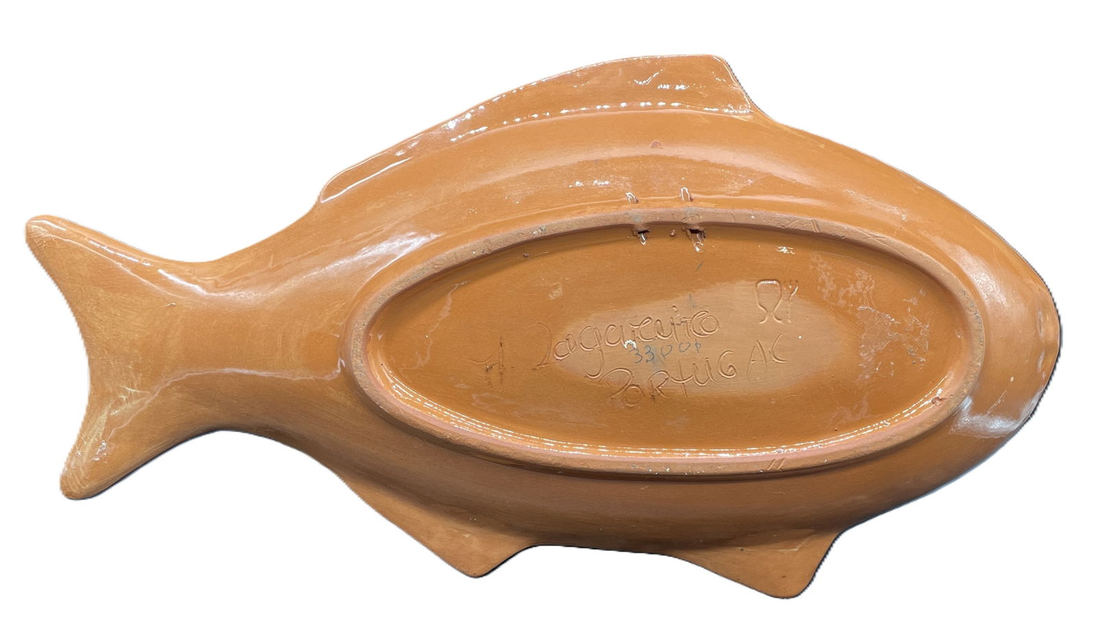 VTG Handpainted White & Blue Fish Platter Portugal Signed - 6