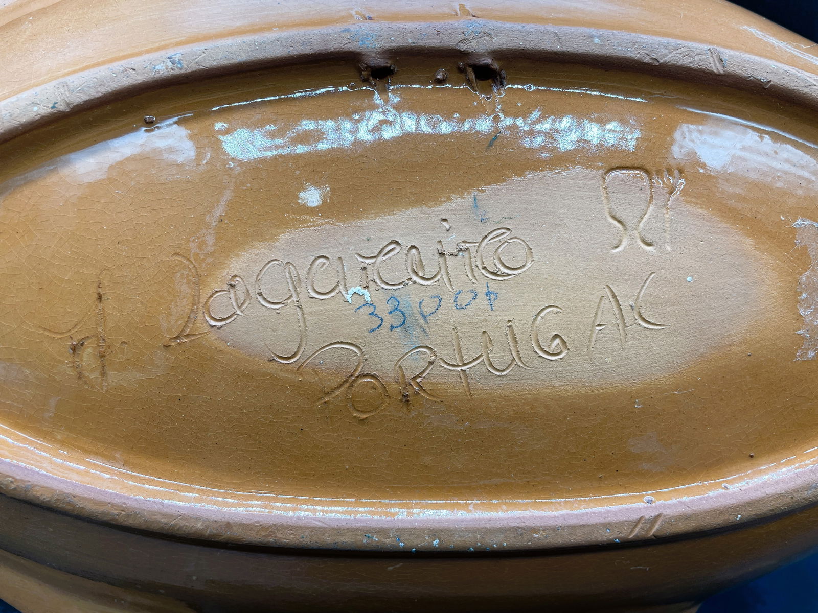 VTG Handpainted White & Blue Fish Platter Portugal Signed - 7