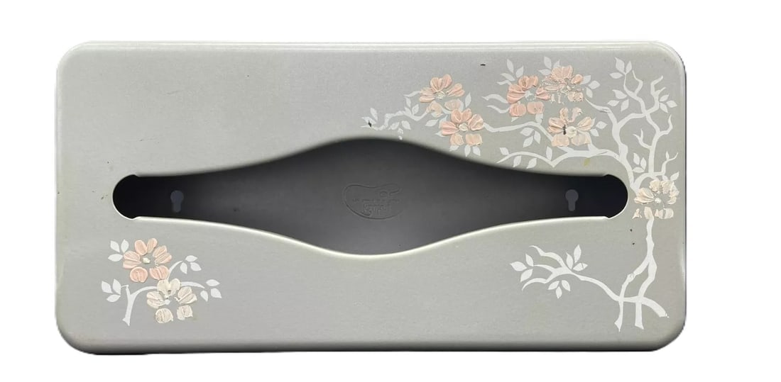 Vintage Ransburg 1950s Retro Hand Painted Silver White & Pink Metal Tissue Box: Date/Period: Approx. 1950's Dimension: Approx. 10.5" x 2.5" tall Material: metal Additional Information: Vintage Ransburg 1950s Retro Hand Painted Silver White & Pink Metal Tissue Box great for any re