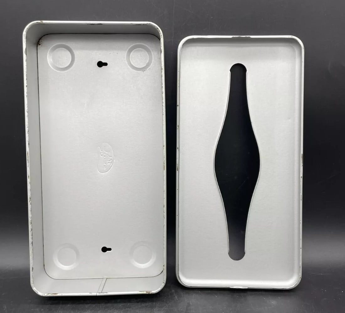 Vintage Ransburg 1950s Retro Hand Painted Silver White & Pink Metal Tissue Box - 3