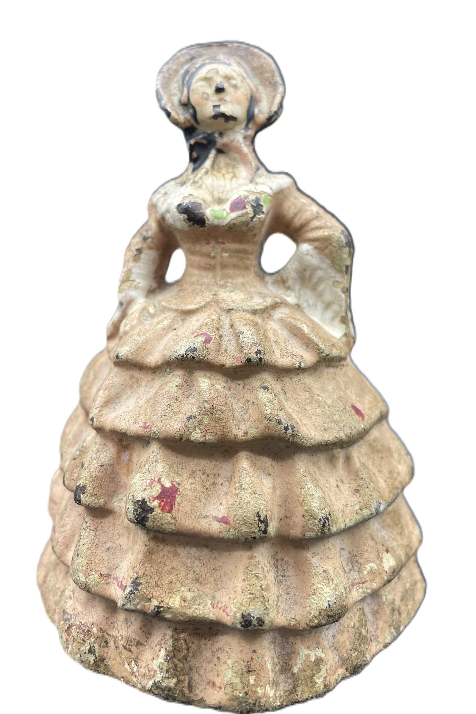 Cast Iron Doorstop Victorian Lady: Date/Period: Dimension: Approx. 4.5 x 3 Material: cast iron Additional Information: Cast Iron Victorian Lady With Bonnet and Pink Frilly Dress Shipping: Domestic: Flat-rate of $12.00 to anywhere withi