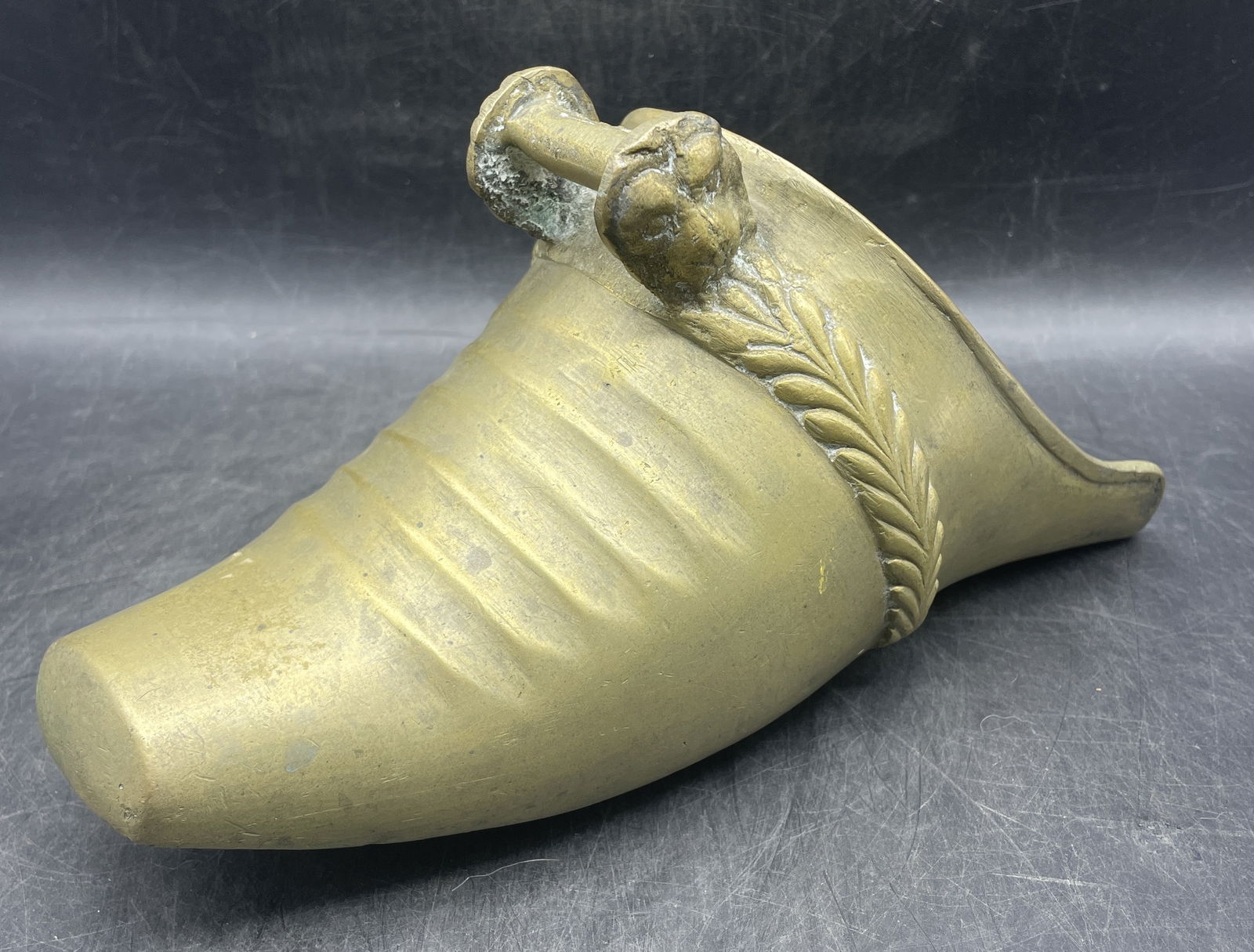 ANTIQUE SPANISH COLONIAL STIRRUP Lion Face Buckle - 2