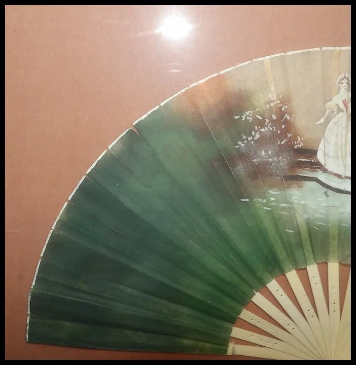 Antique Early 19th Century Hand Painted Fan in Frame - 5