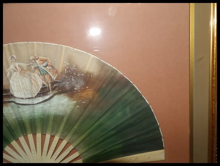 Antique Early 19th Century Hand Painted Fan in Frame - 6