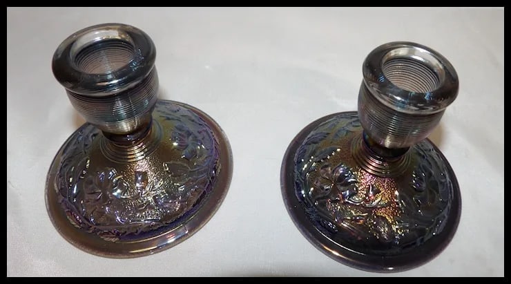 Imperial Amethyst/Smoke Carnival Glass Candle Stick Holders - 4