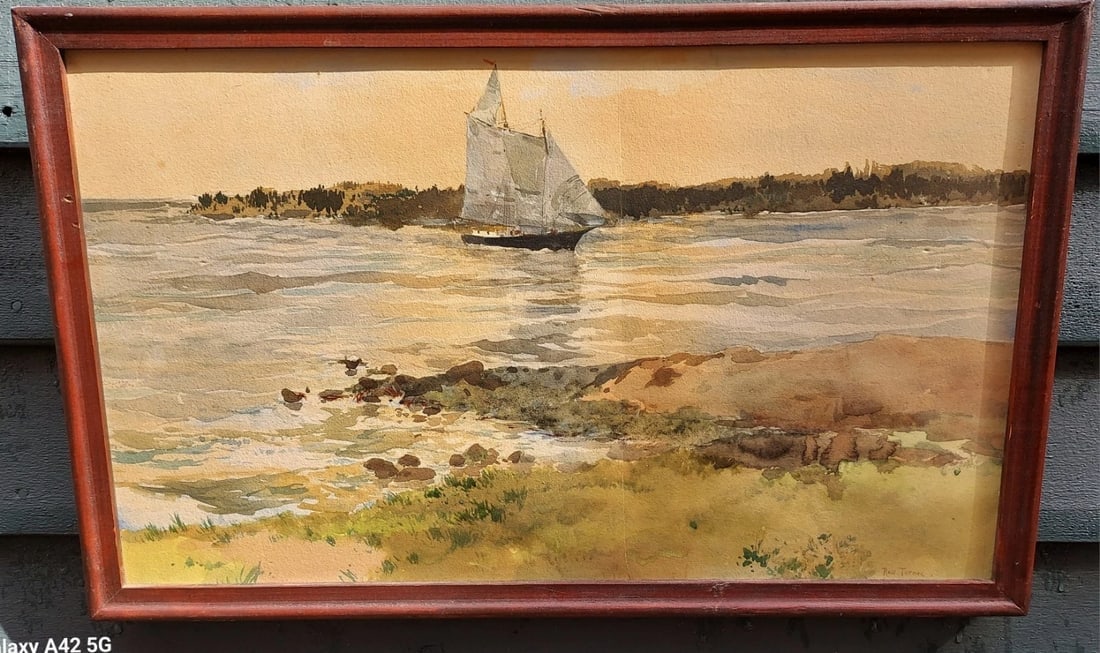 Sailing Ship American watercolor 1905 ROSS TURNER (New York 1847 - 1915) (1 of 4)