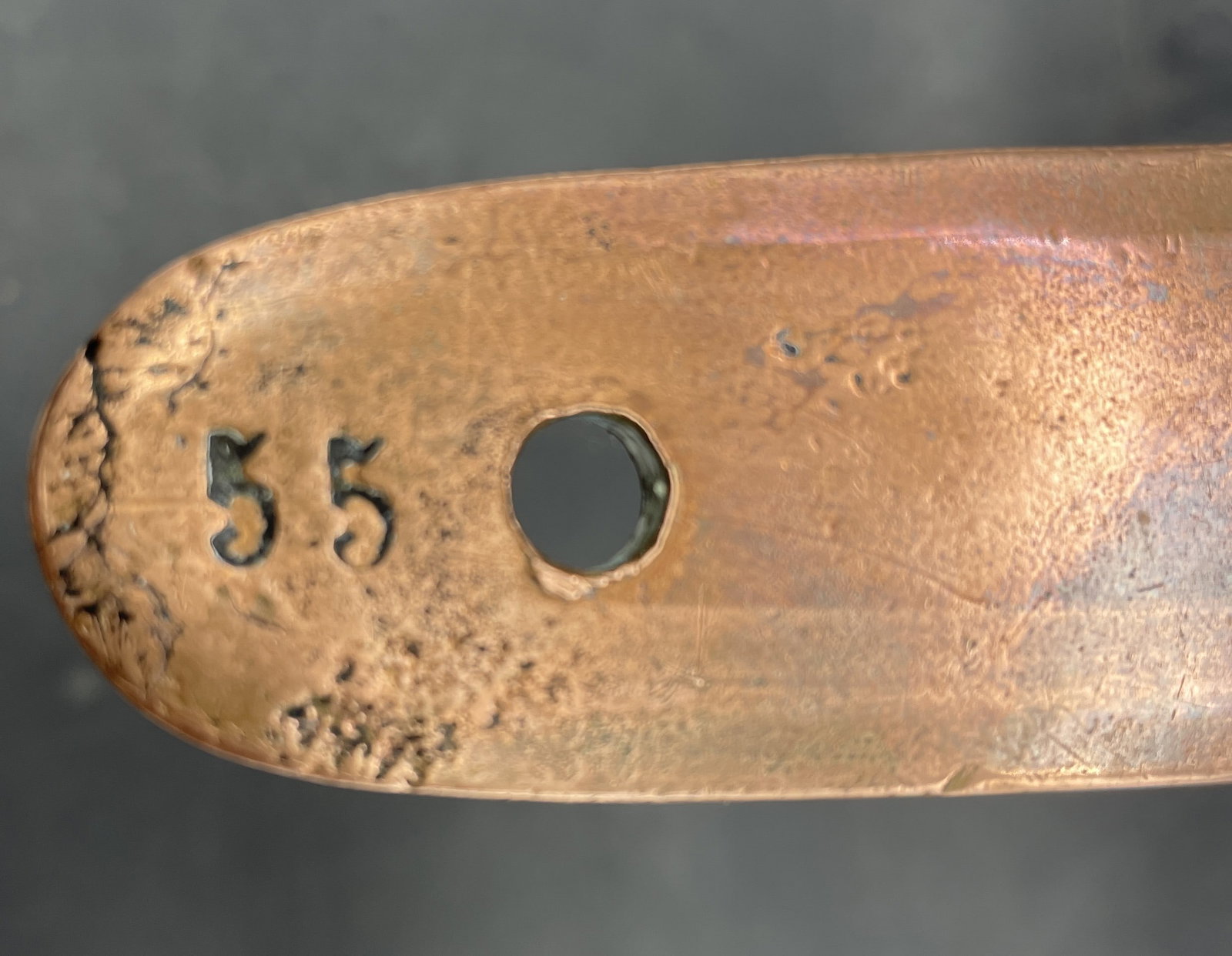 Large hand forged copper pot. Handle marked 55. Capacity 3.75 quarts. - 6