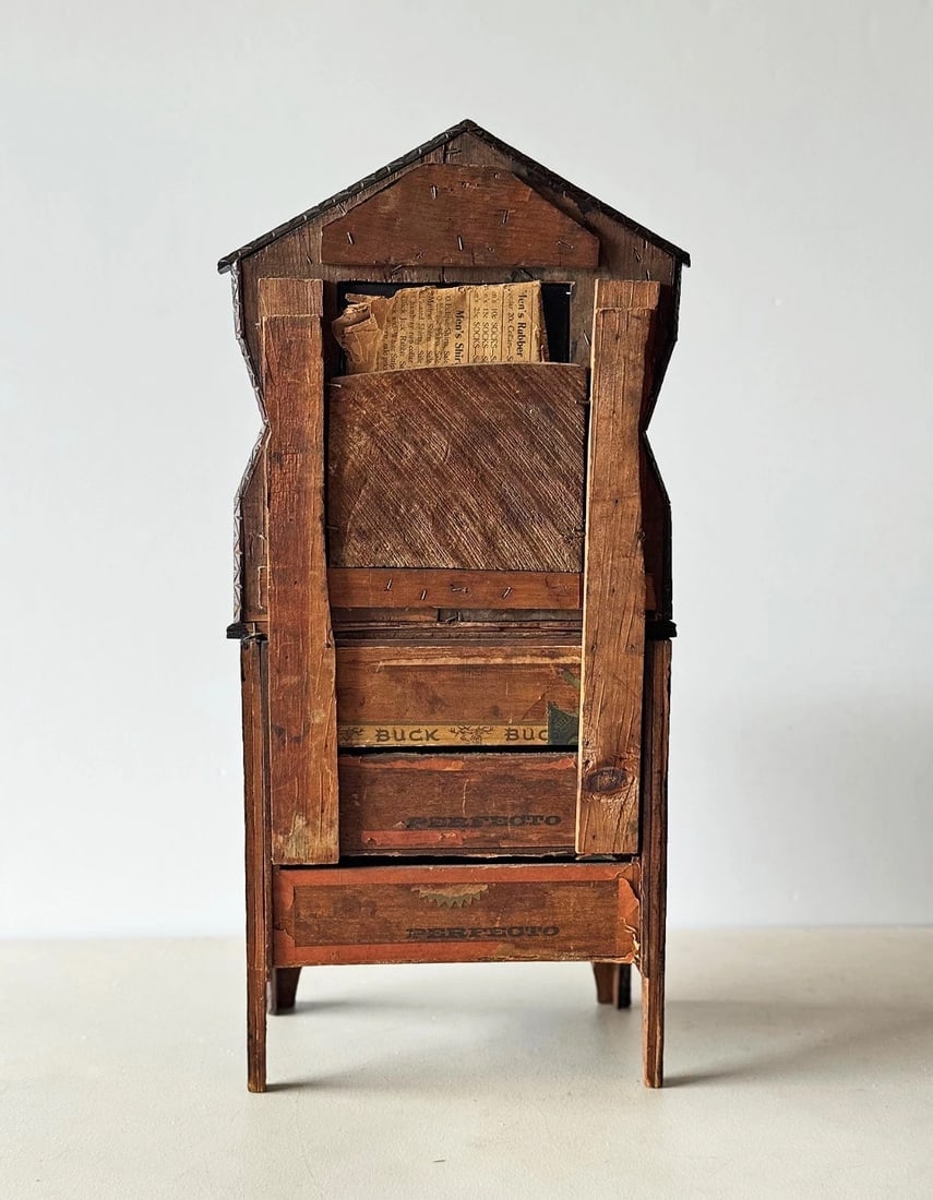 Tramp Art Miniature Chest w Mirror 3 Drawers American Folk Art 1890 - 1920 - 4