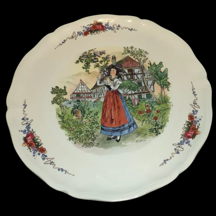 Sarreguemines Obernai Porcelain Torte Platter 13 ½