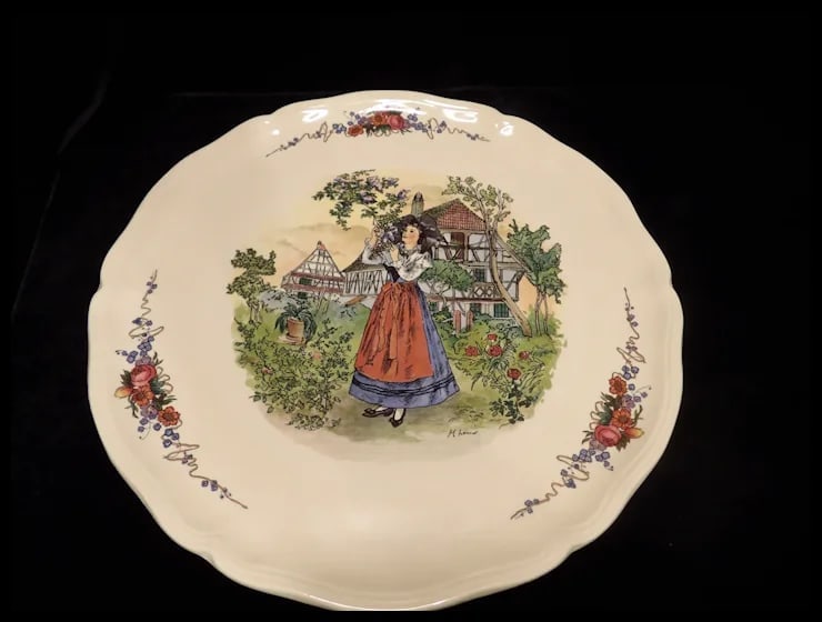 Sarreguemines Obernai Porcelain Torte Platter 13 ½ - 8