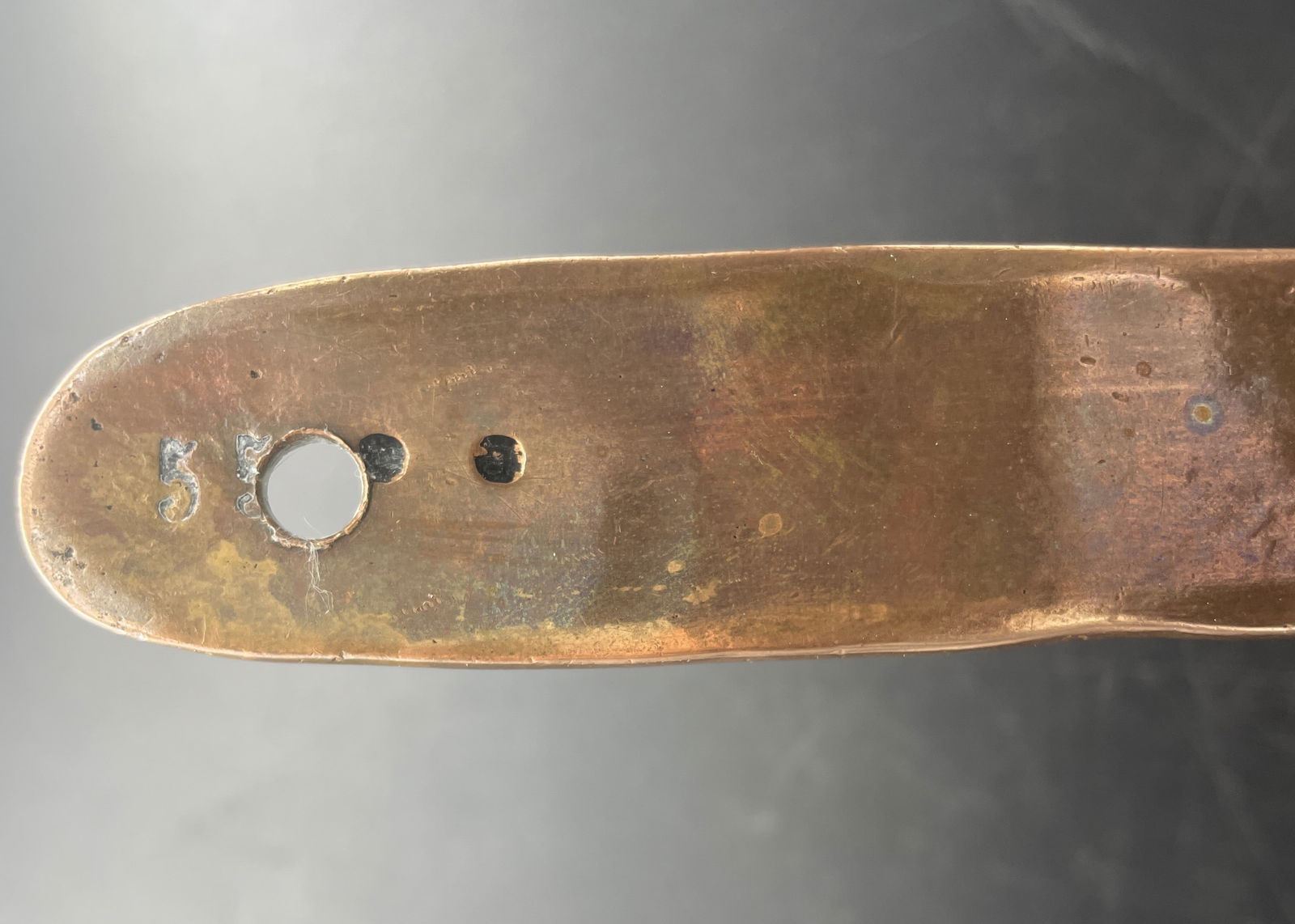 Large hand forged copper pot. Marked 55. Capacity 2quarts. - 6