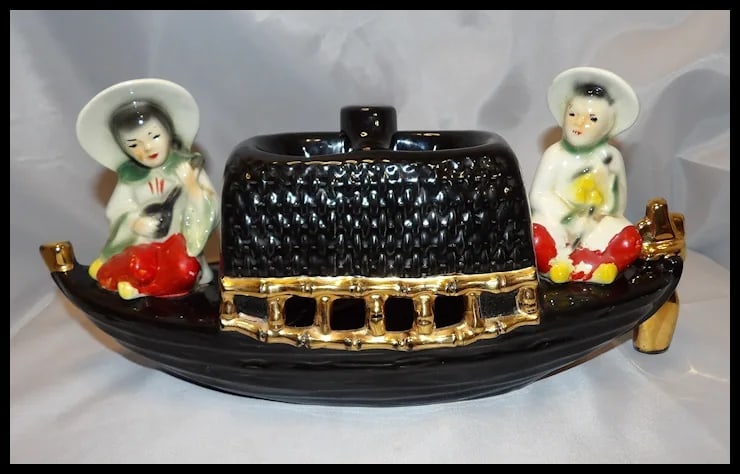 Vintage 1950’s Fuhry and Sons Ceramic Oriental Junk Boat TV Lamp - 10