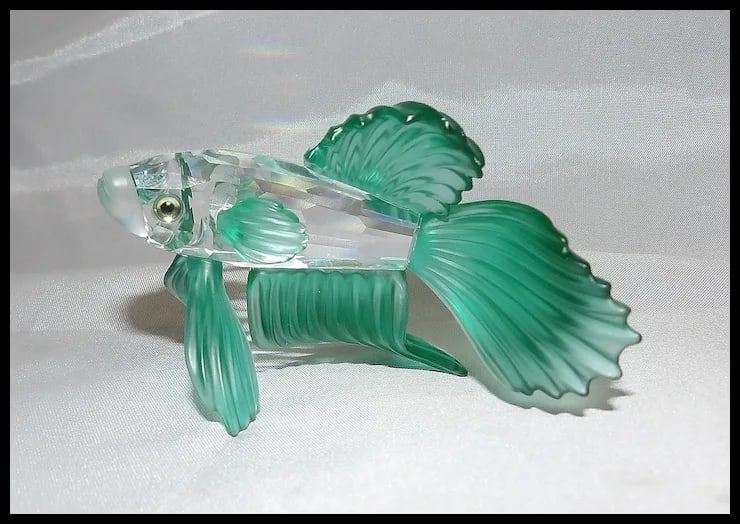 Swarovski Crystal Siamese Fighting Fish Green Figurine -Retired - 2