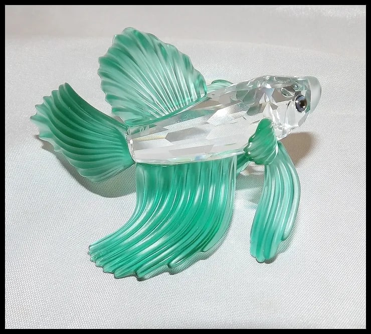 Swarovski Crystal Siamese Fighting Fish Green Figurine -Retired - 5