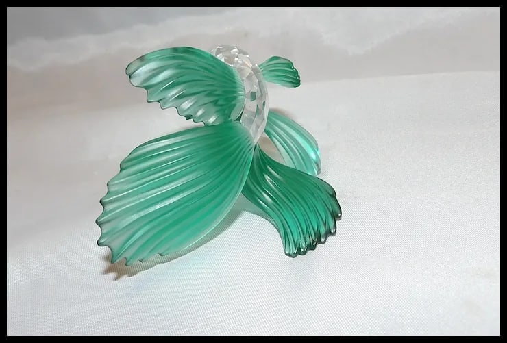 Swarovski Crystal Siamese Fighting Fish Green Figurine -Retired - 7