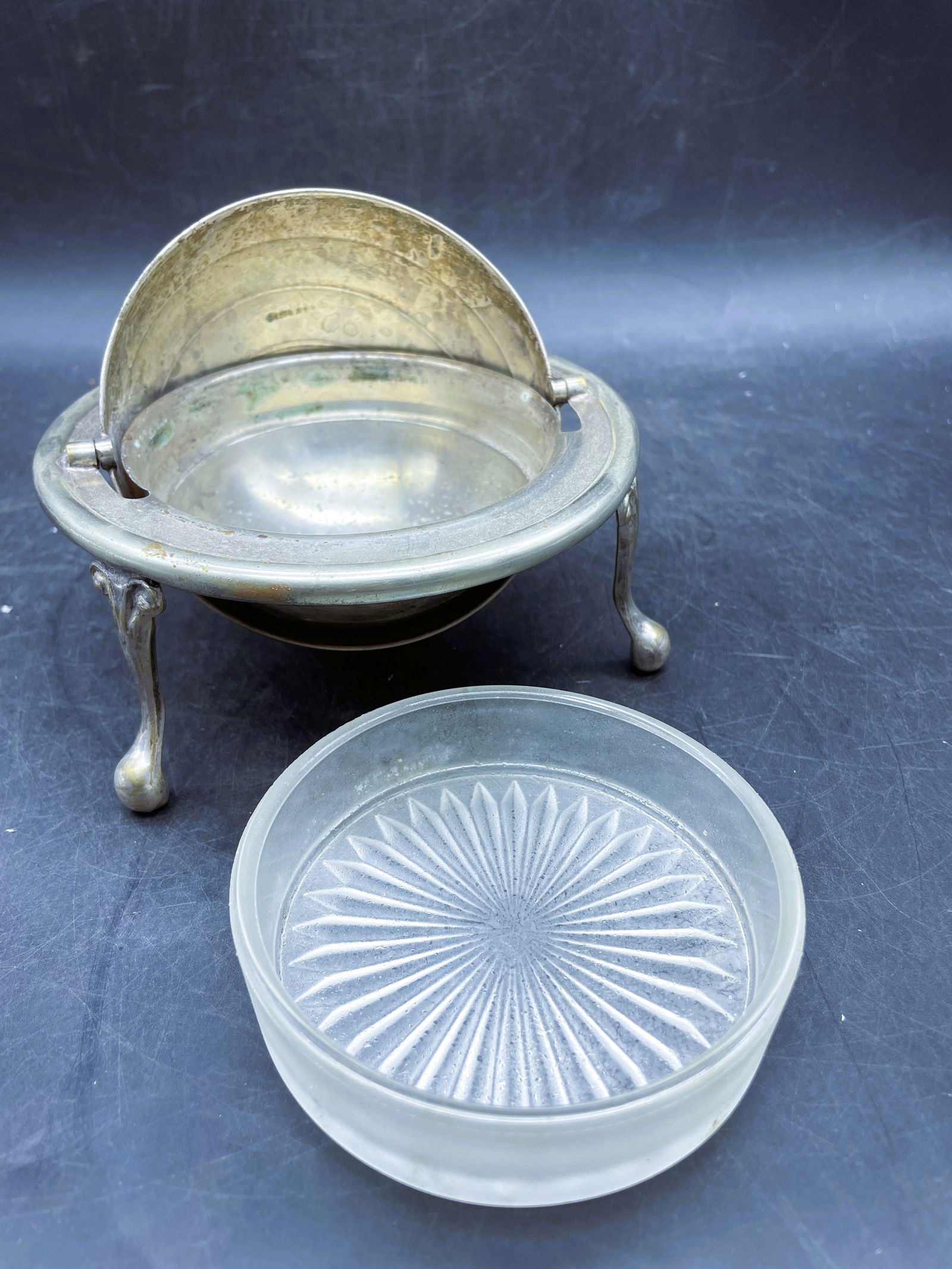 Antique Vintage William Adams EPNS England Footed Lion Dome Butter Caviar Dish - 3