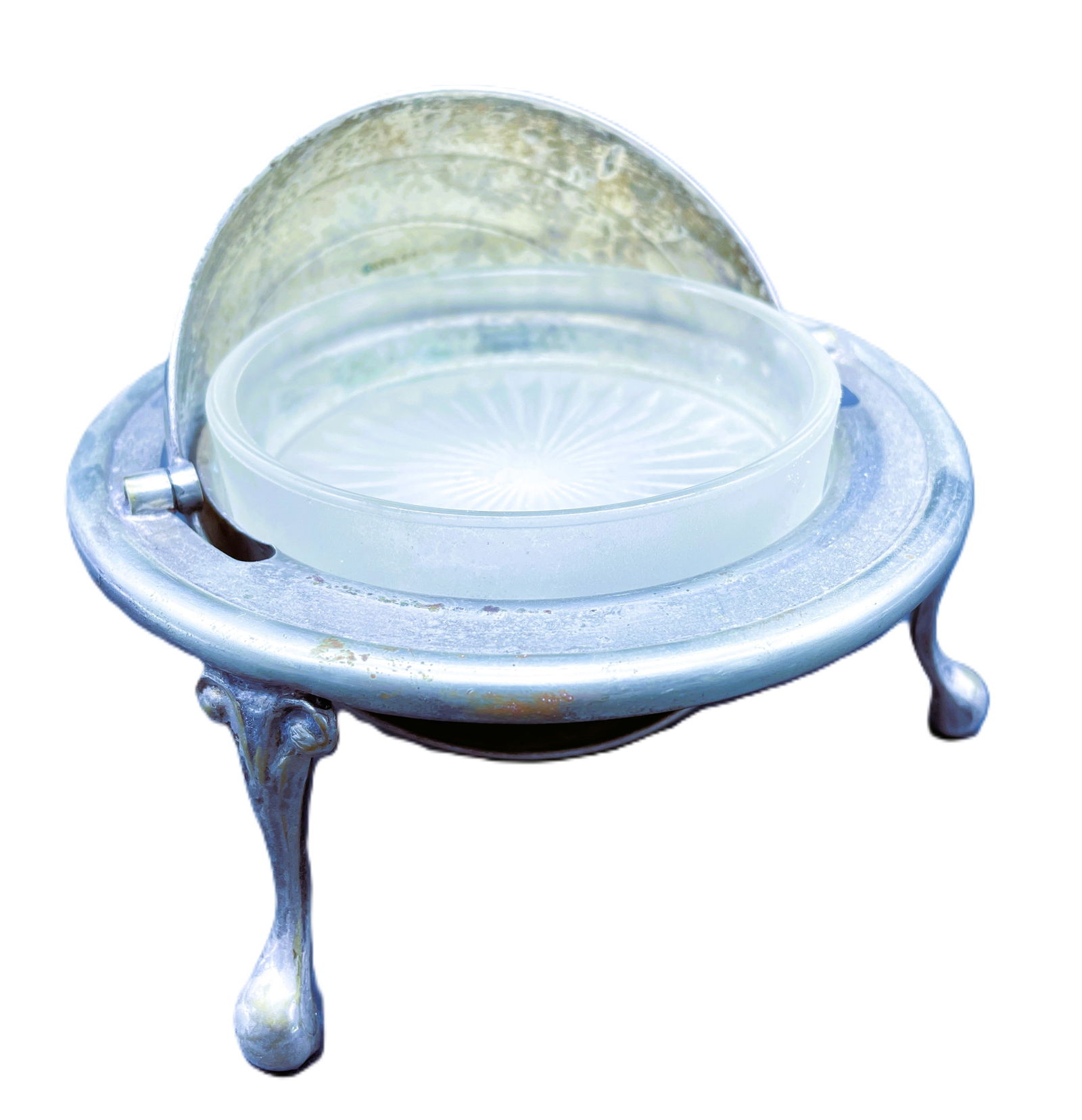 Antique Vintage William Adams EPNS England Footed Lion Dome Butter Caviar Dish - 4