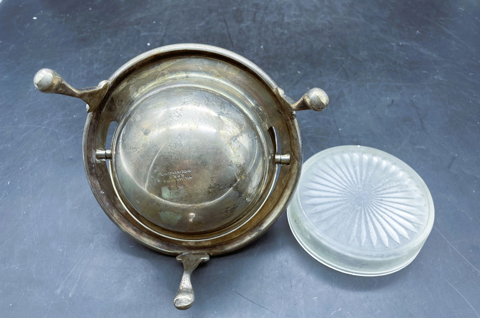 Antique Vintage William Adams EPNS England Footed Lion Dome Butter Caviar Dish - 6