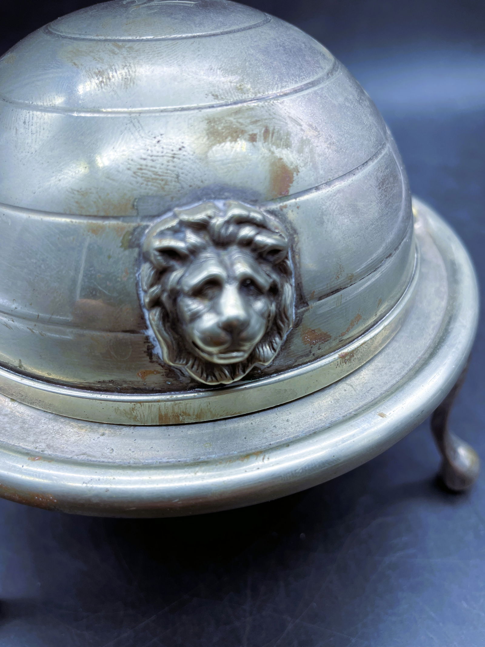 Antique Vintage William Adams EPNS England Footed Lion Dome Butter Caviar Dish - 7