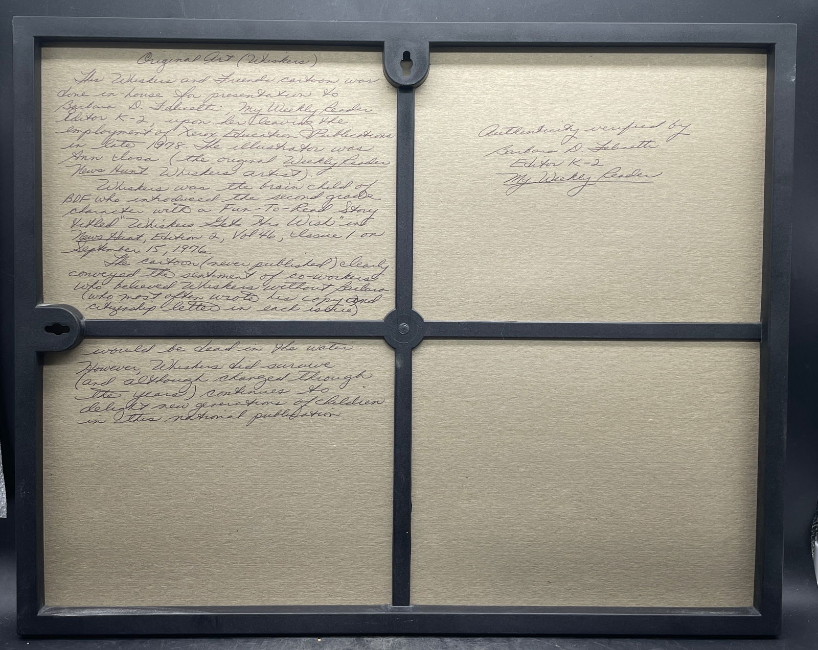 1976 Original Whiskers Comic Strip Art Weekly Reader Framed - 6