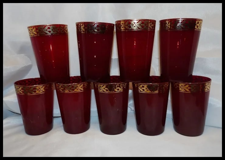 Vintage Pier 1 Holiday Table Ruby Red and Gold Glasses - 2