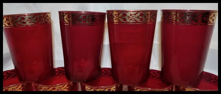 Vintage Pier 1 Holiday Table Ruby Red and Gold Glasses - 3