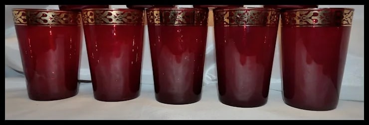 Vintage Pier 1 Holiday Table Ruby Red and Gold Glasses - 4