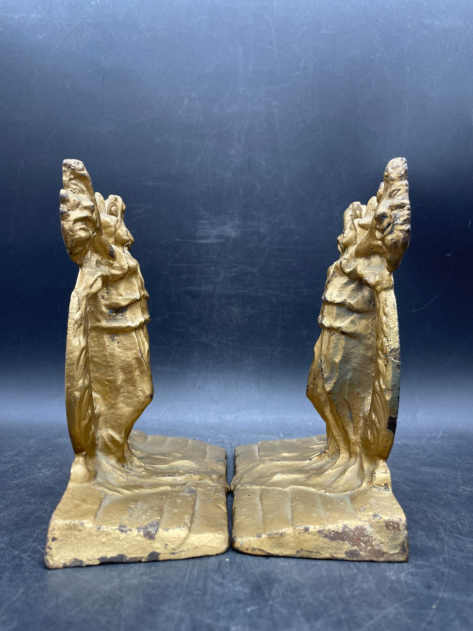 RARE C1925 "THESPIAN" CAST IRON BOOKENDS BY HUBLEY - DRAMA & COMEDY THEATER MUSE - 3
