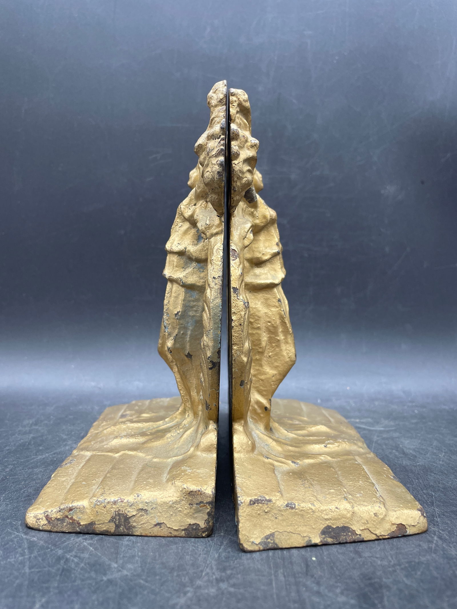 RARE C1925 "THESPIAN" CAST IRON BOOKENDS BY HUBLEY - DRAMA & COMEDY THEATER MUSE - 4