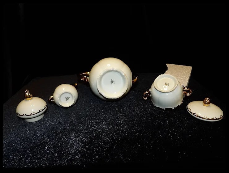 Antique Konigl Pr Tettau Bavarian Tea Set 22kt Gold Accents - 12